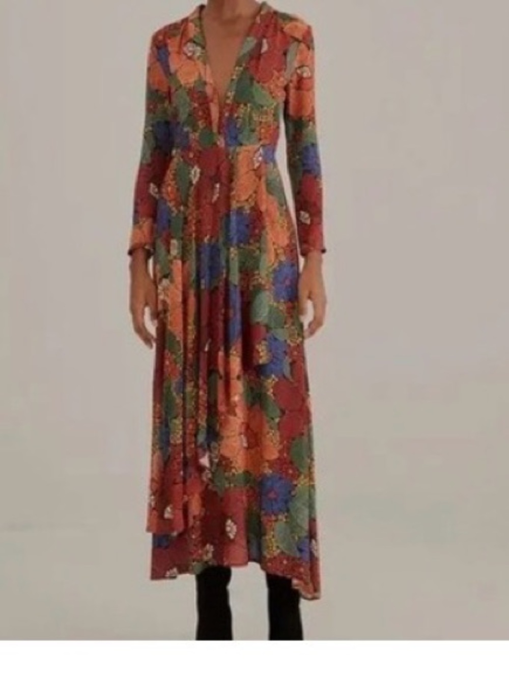 NWT‎ Farm Rio Black Stitched Flower V Neck Maxi Dress Sz XXS Retail $235
